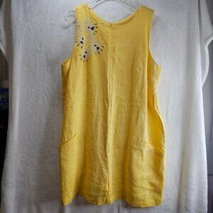 Salma Butter Yellow Shorts Romper 100% Linen Embroidery Flowers Sleeveless XL